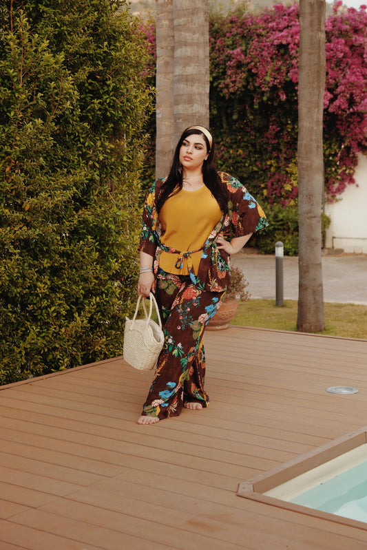 KIMONO FLOWER MARRONE